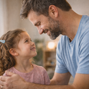 Moment tendre et regard complice entre une fille et son papa